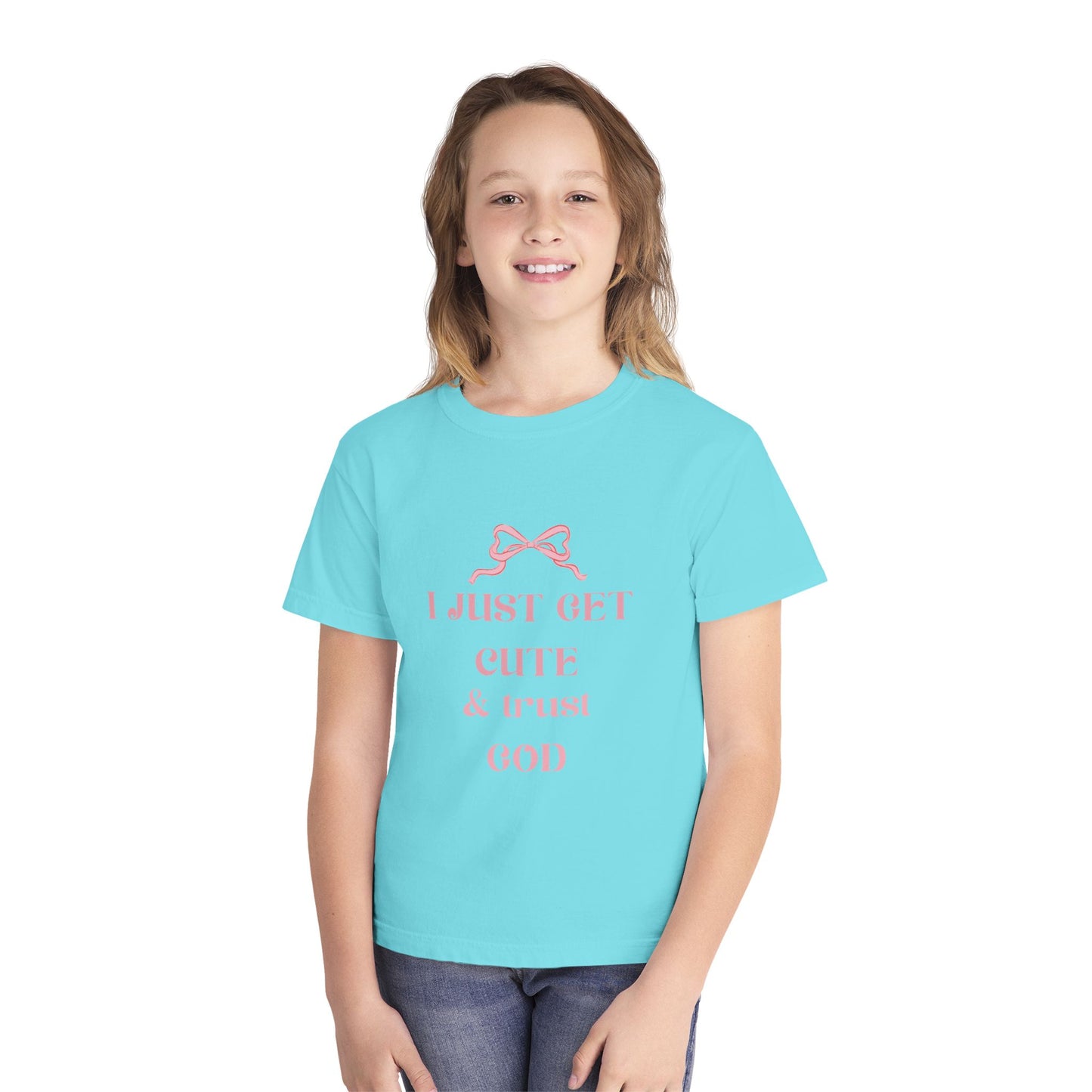 Youth Tee - I Just Get Cute & Trust God, Cute Motivational Shirt for Kids, Faith-Based Youth Apparel, Birthday Gift, Christian Clothing