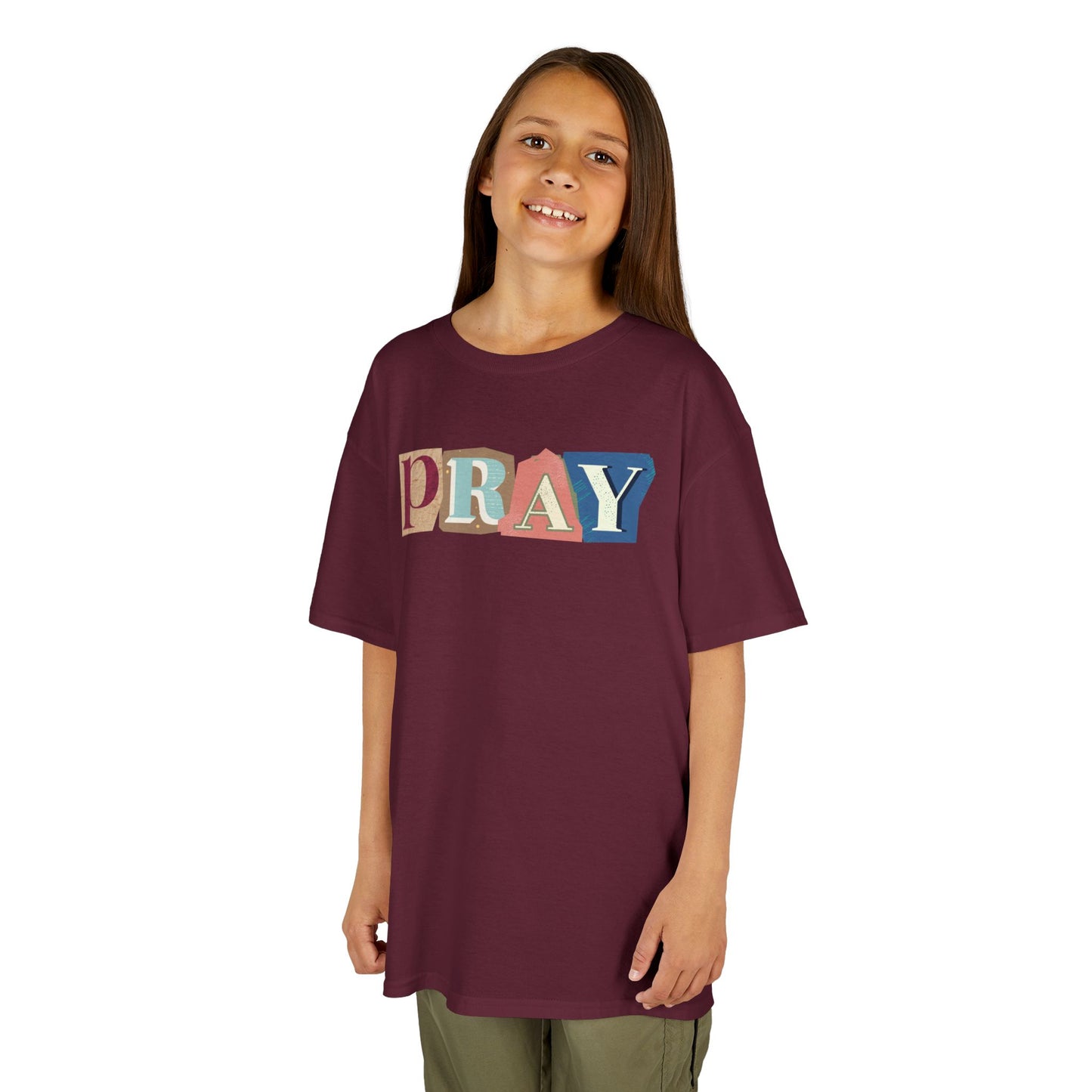 Pray-kids block letters Heavy Cotton Tee - Inspirational Youth T-Shirt