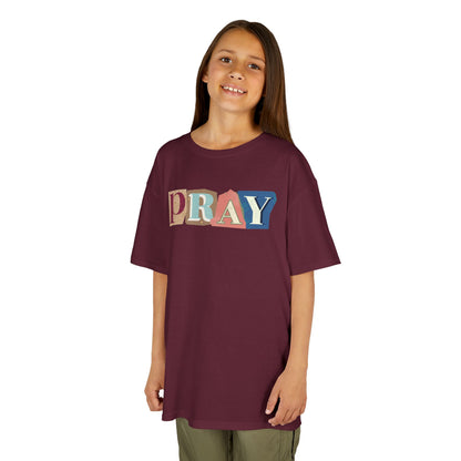Pray-kids block letters Heavy Cotton Tee - Inspirational Youth T-Shirt