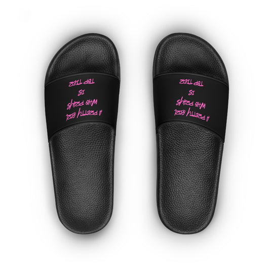 A Pretty Girl Who Prays Pink/Black Chrisitan Slides for Women