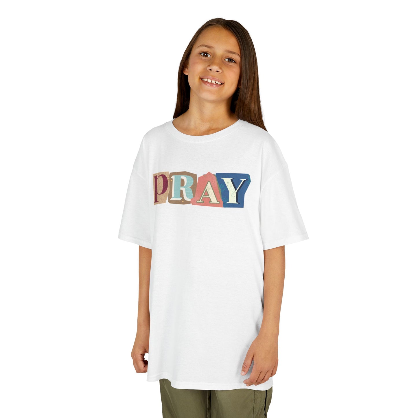 Pray-kids block letters Heavy Cotton Tee - Inspirational Youth T-Shirt
