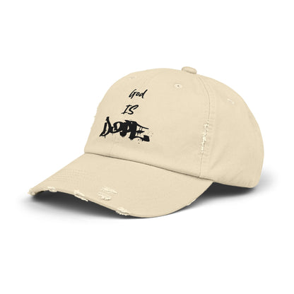 Unisex Distressed Cap with 'God Is Dope' Quote- Trendy, Casual Hat