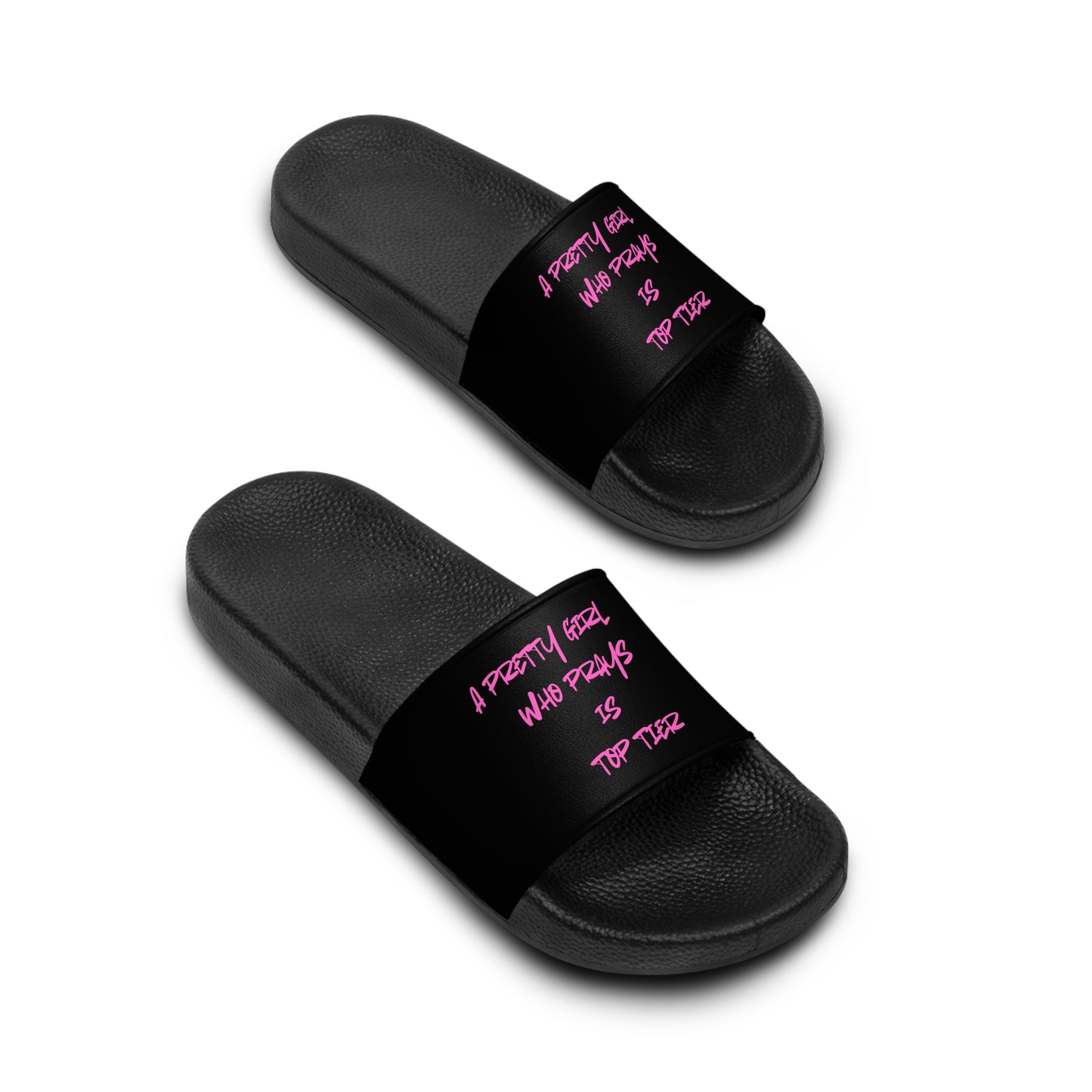 A Pretty Girl Who Prays Pink/Black Chrisitan Slides for Women
