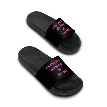 A Pretty Girl Who Prays Pink/Black Chrisitan Slides for Women