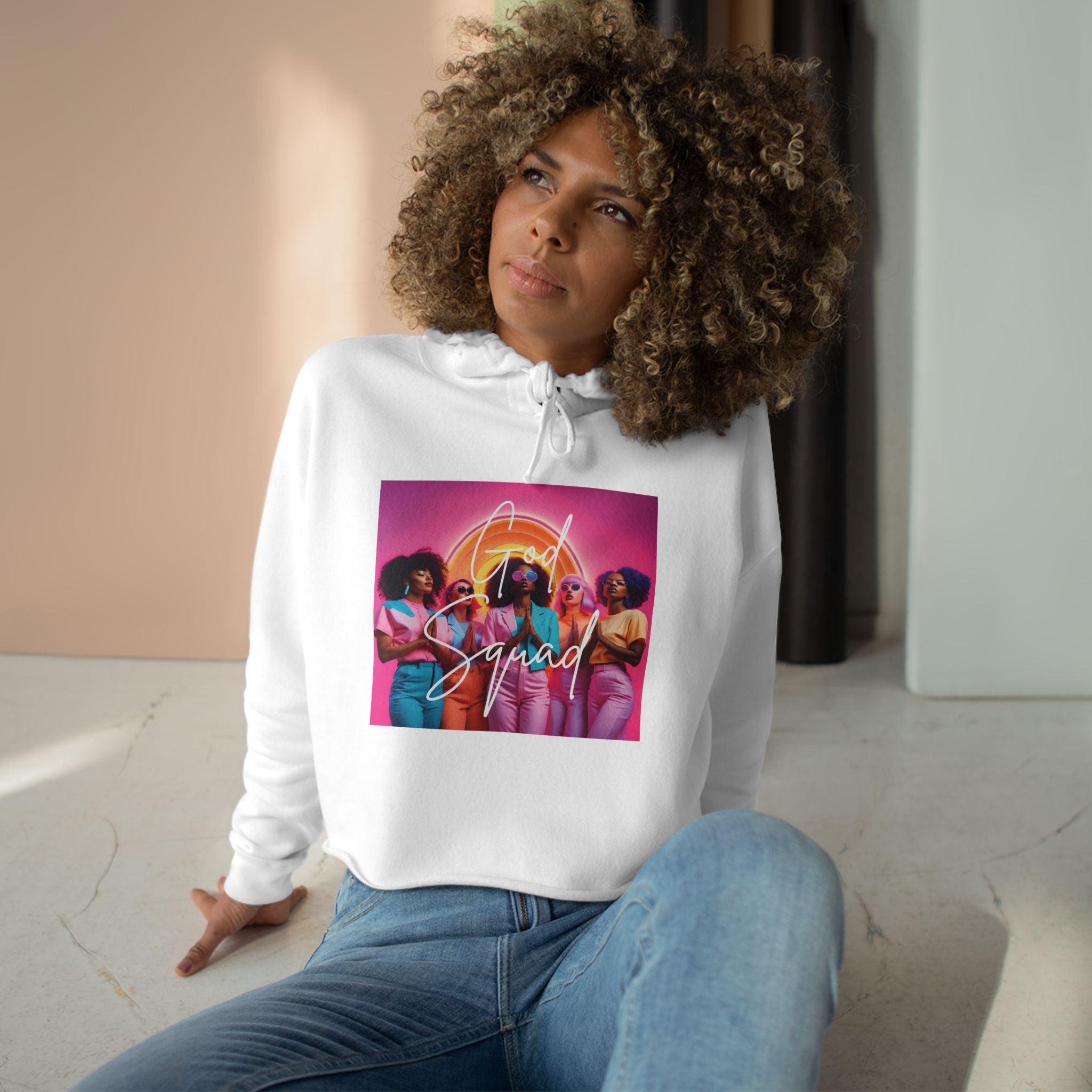 God Squad by THE FOG BRAND-Vibrant Crop Hoodie, Trendy Religious Streetwear, Christian Fashion, Pink, Gift for Her