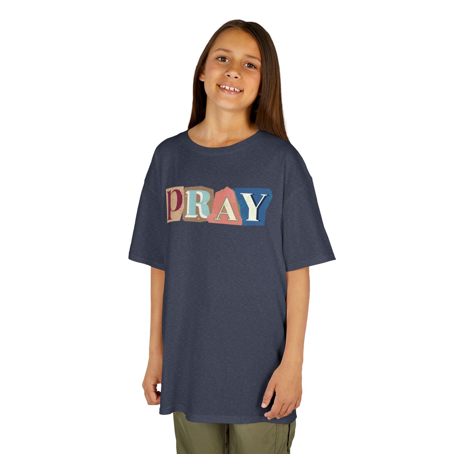 Pray-kids block letters Heavy Cotton Tee - Inspirational Youth T-Shirt
