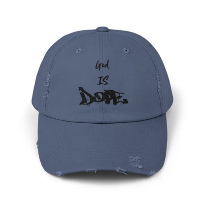 Unisex Distressed Cap with 'God Is Dope' Quote- Trendy, Casual Hat