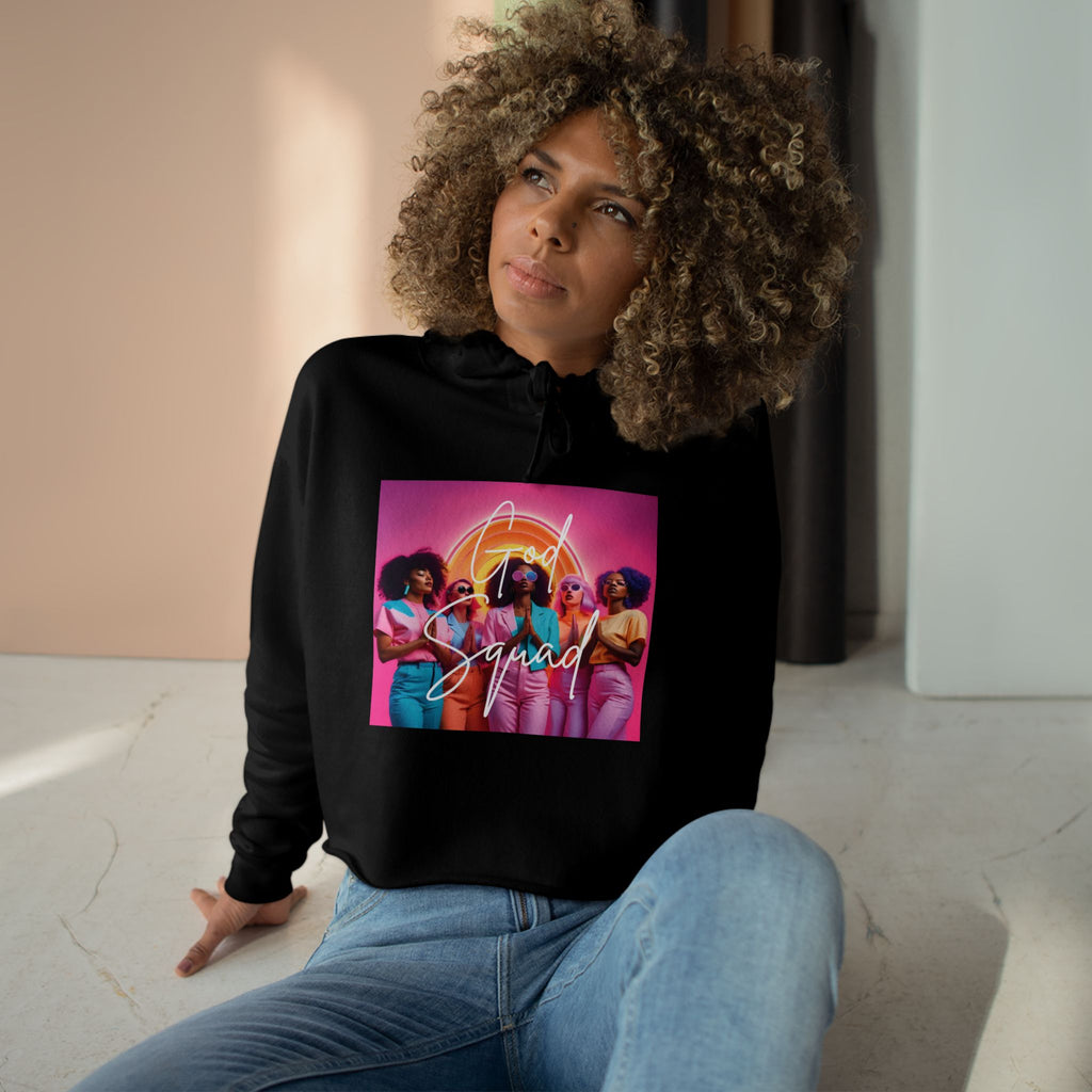 God Squad by THE FOG BRAND-Vibrant Crop Hoodie, Trendy Religious Streetwear, Christian Fashion, Pink, Gift for Her
