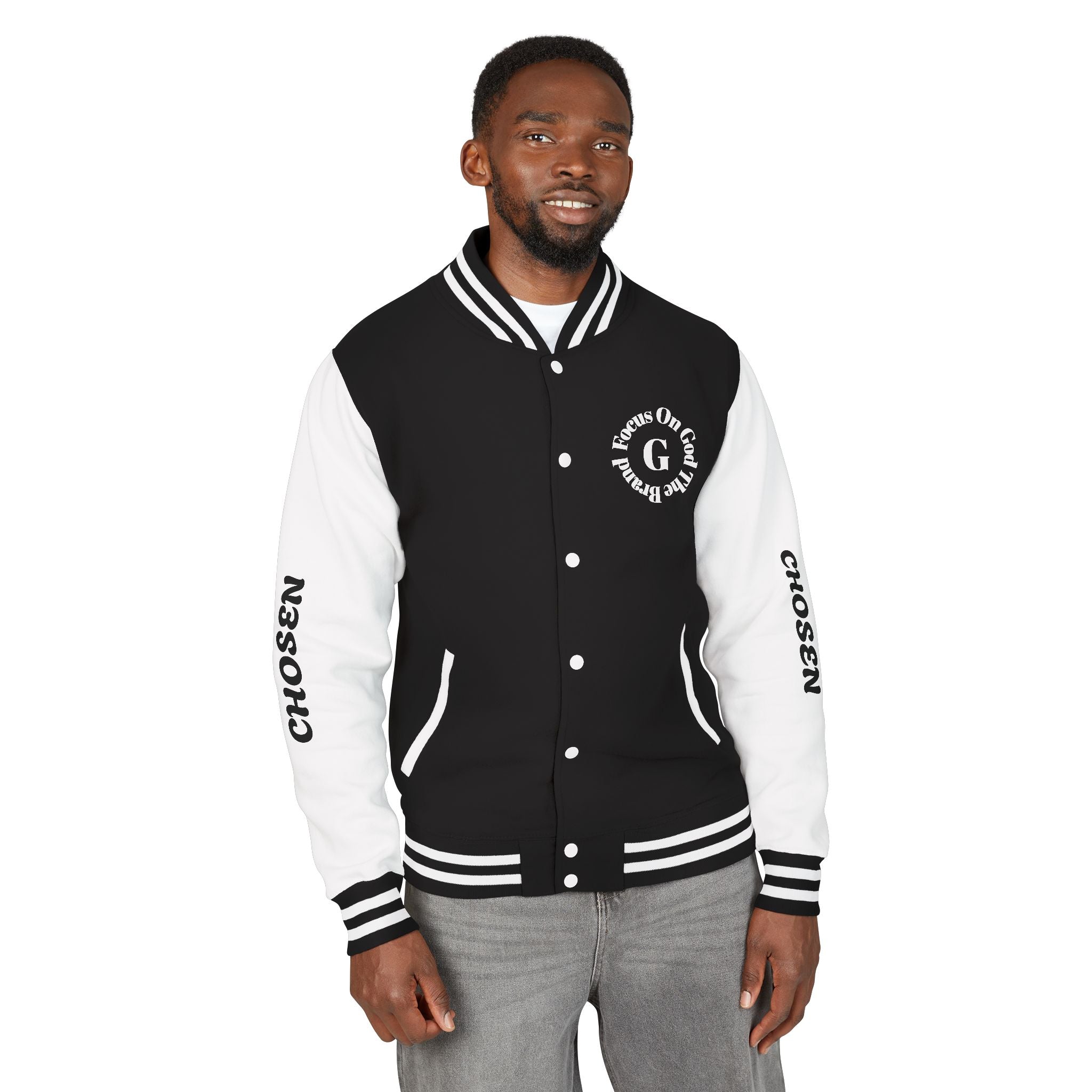 God Squad Unisex Letterman Jacket -THE FOD BRAND'S Bold Cross Design, Christian Strength & Faith Apparel