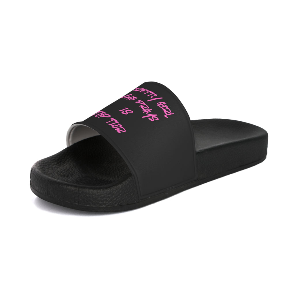 Slides-A Pretty Girl Who Prays Pink/Black Chrisitan Slides for Women
