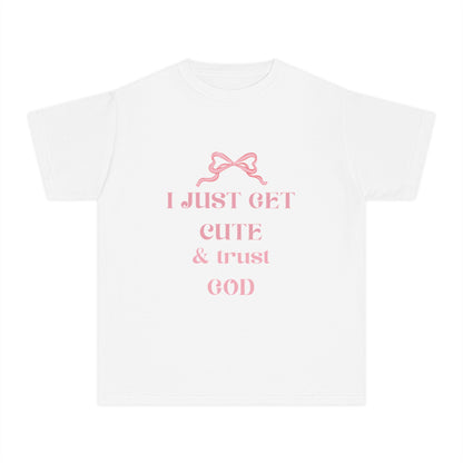 Youth Tee - I Just Get Cute & Trust God, Cute Motivational Shirt for Kids, Faith-Based Youth Apparel, Birthday Gift, Christian Clothing