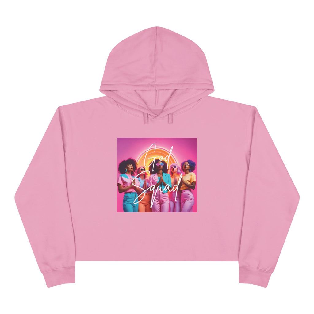 God Squad by THE FOG BRAND-Vibrant Crop Hoodie, Trendy Religious Streetwear, Christian Fashion, Pink, Gift for Her