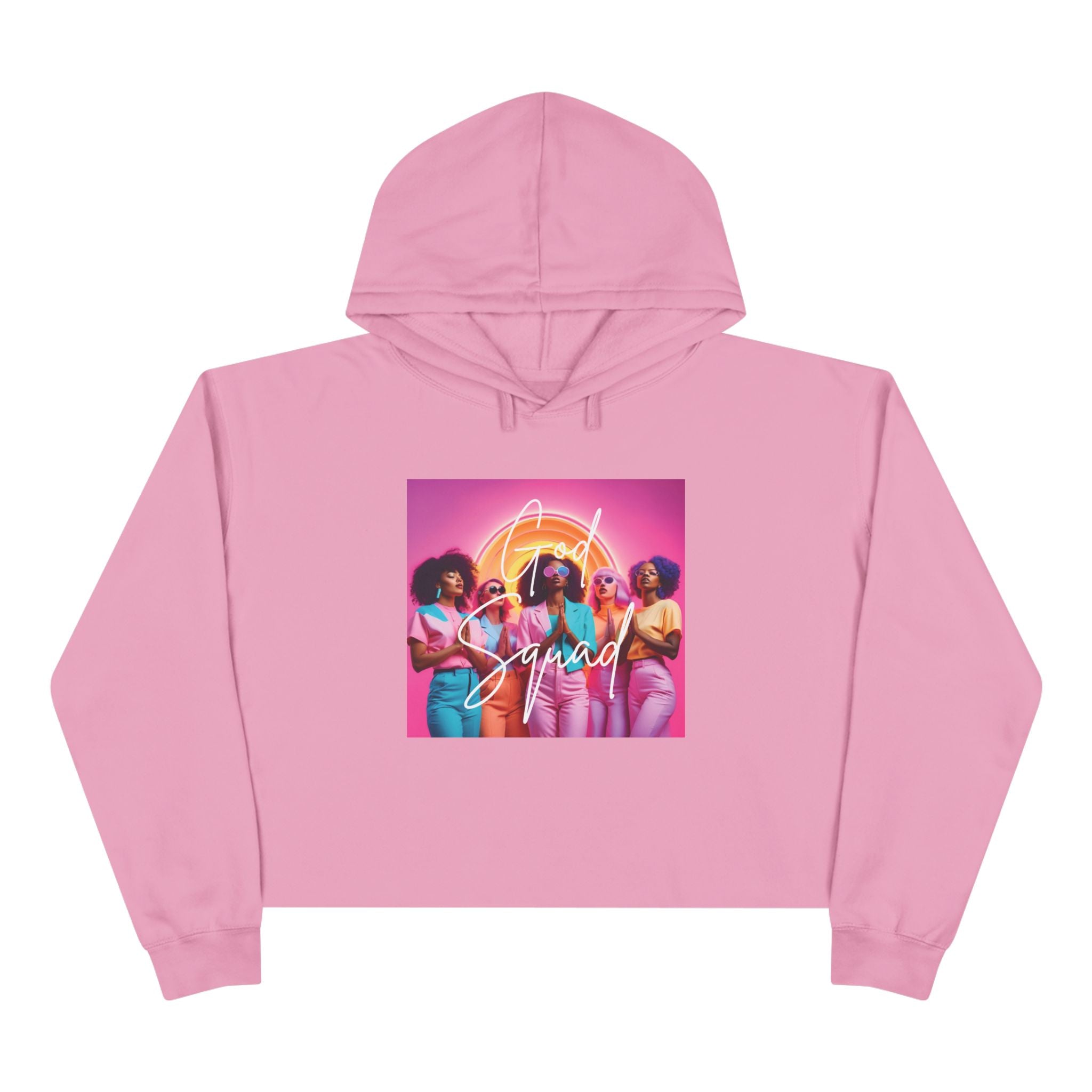 God Squad by THE FOG BRAND-Vibrant Crop Hoodie, Trendy Religious Streetwear, Christian Fashion, Pink, Gift for Her