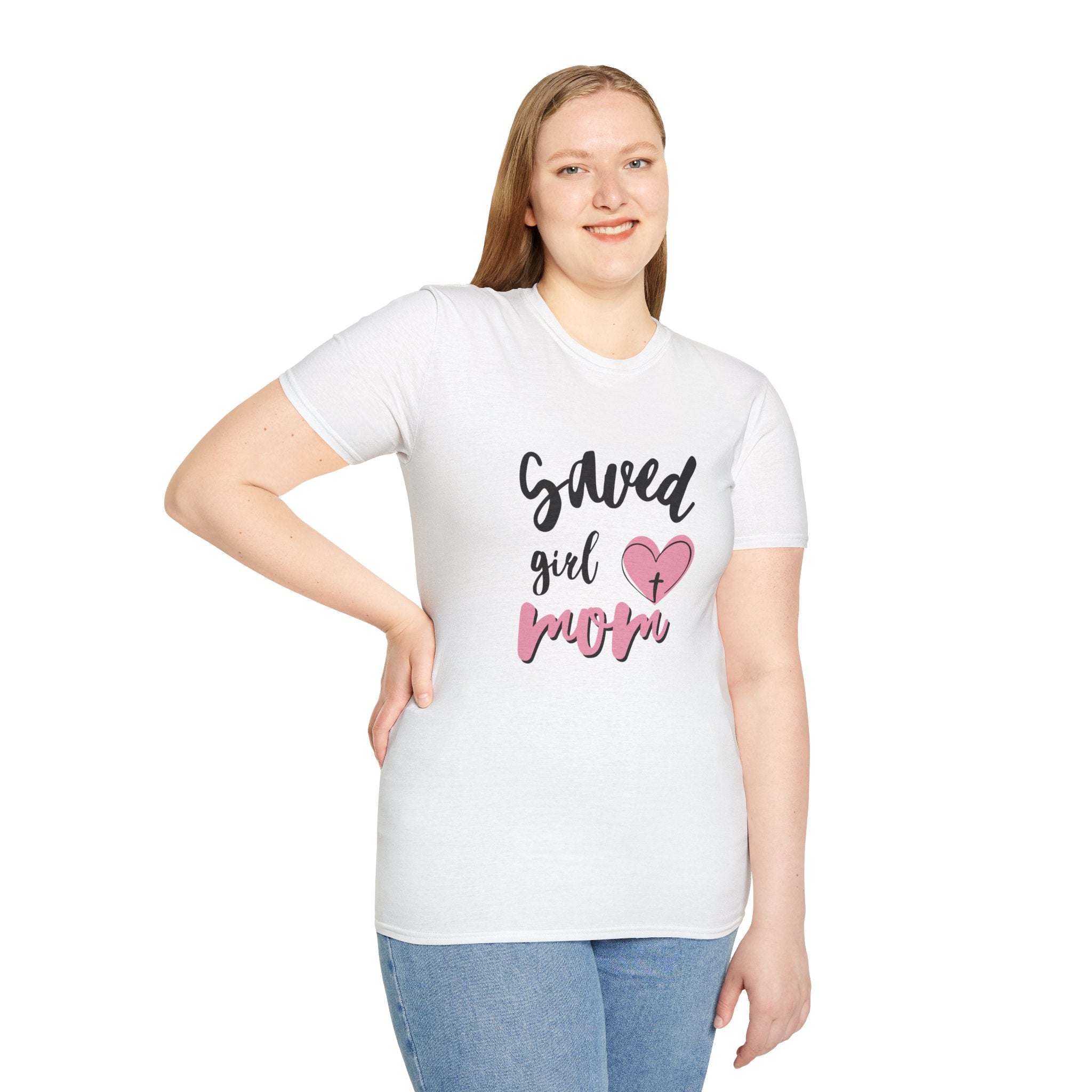 Saved Girl Mom Unisex Softstyle T-Shirt - Cute Faith-Inspired Tee for Mothers