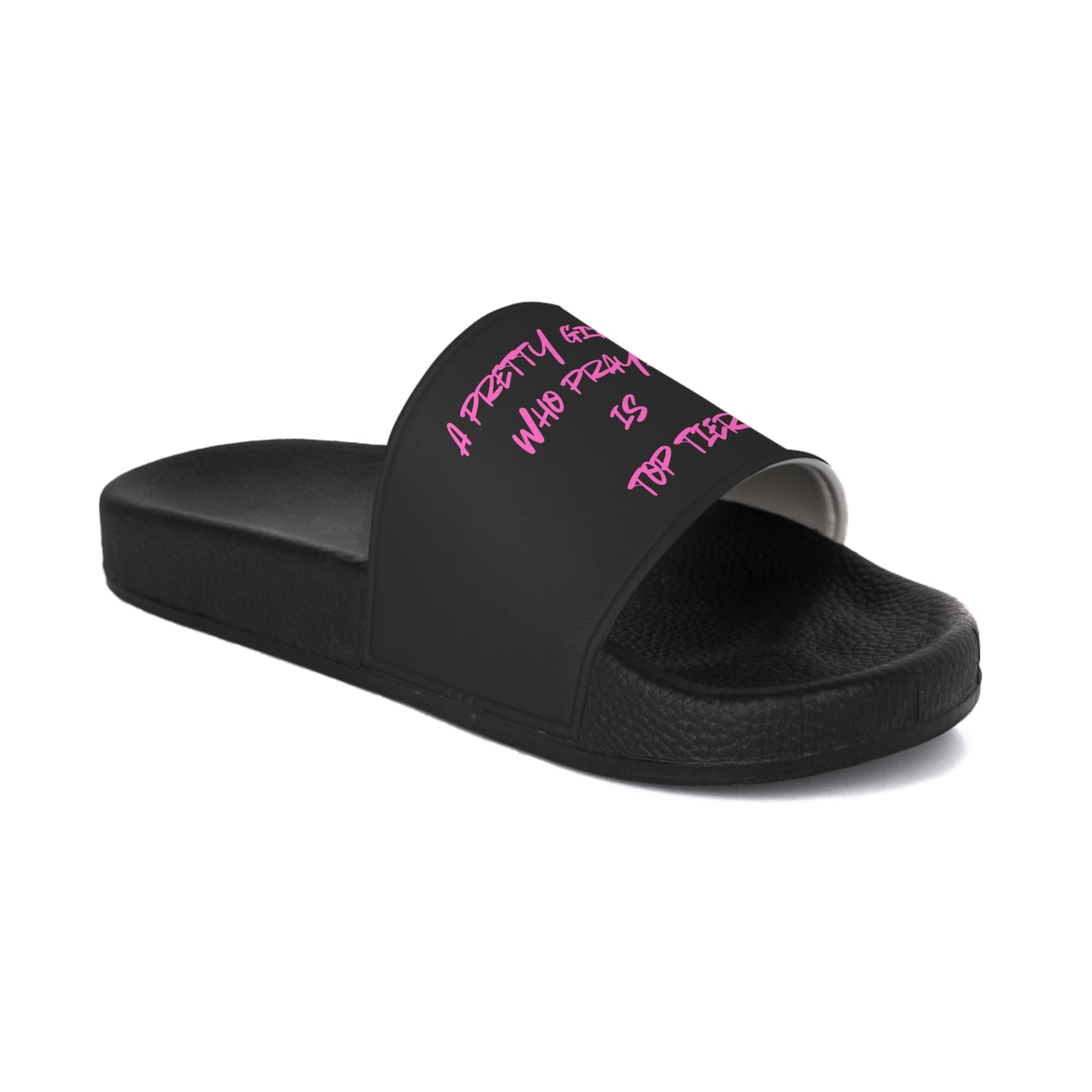 A Pretty Girl Who Prays Pink/Black Chrisitan Slides for Women