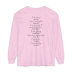 "I Am Who God Says I AM" with Inspirational Scriptures on the back, long sleeve Tee