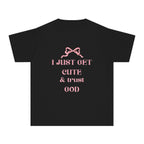Kid's Youth Tee - I Just Get Cute & Trust God, Cute Motivational Shirt for Kids, Faith-Based Youth Apparel, Birthday Gift, Christian Clothing