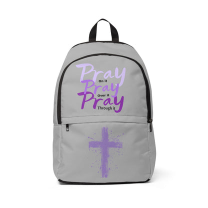 Pray on it, over it, and through it (gray/purple/black)