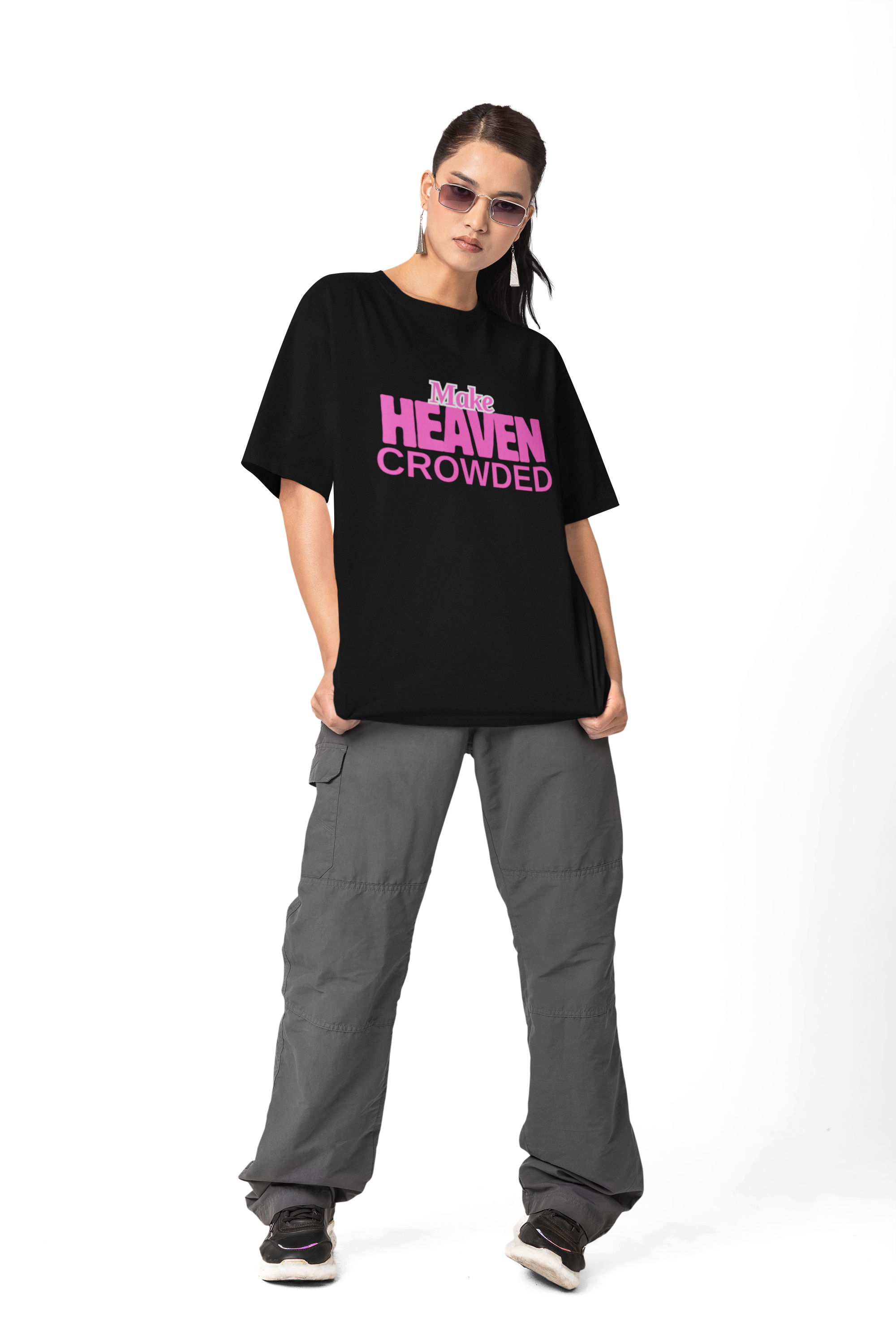 "Make Heaven Crowded" colorful Neon Pink Tee