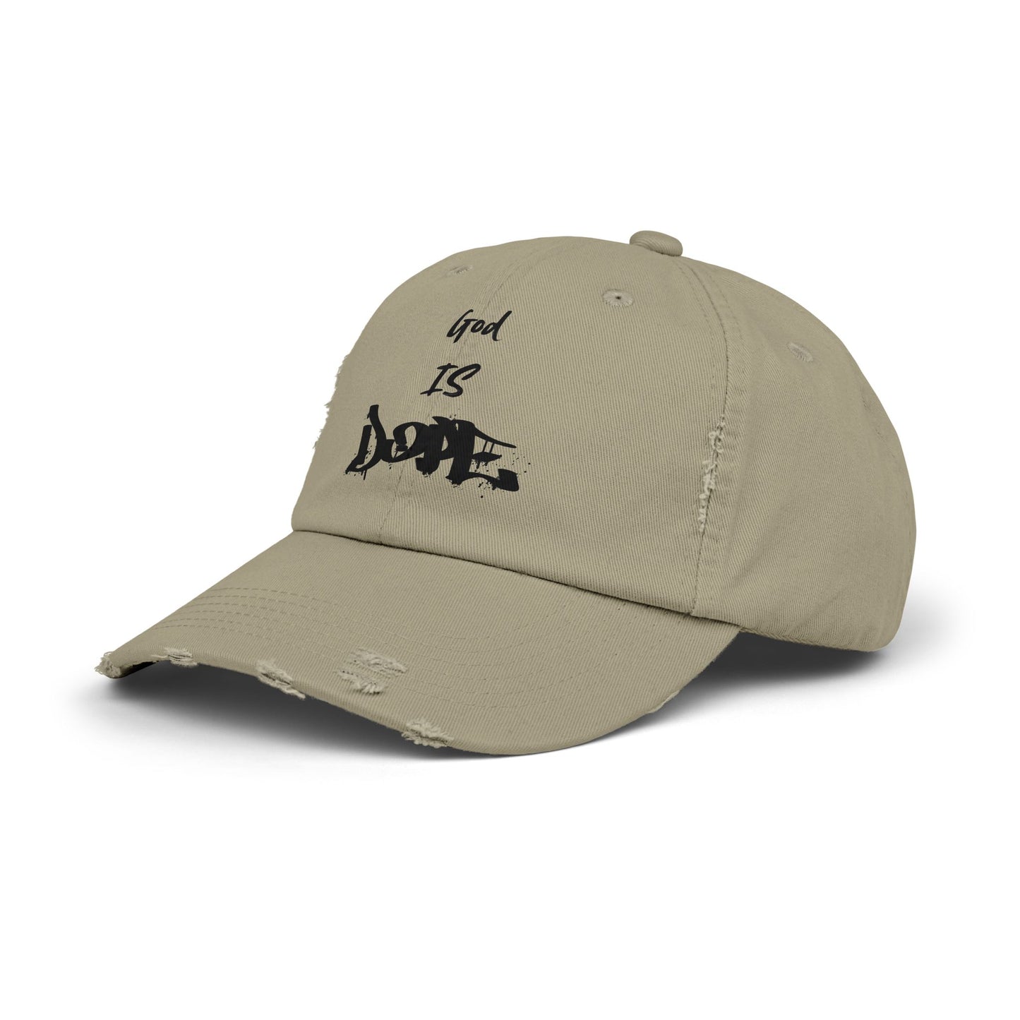 Unisex Distressed Cap with 'God Is Dope' Quote- Trendy, Casual Hat