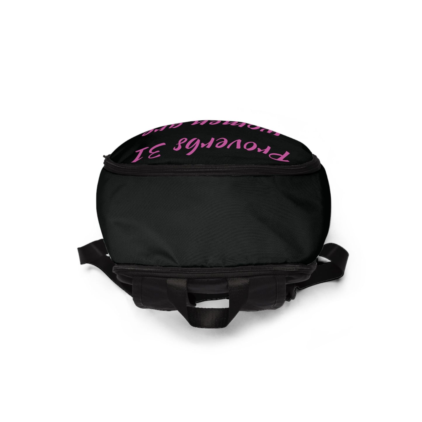 A Proverbs Woman Who Prays Is Top Tier Backpack (black/pink)