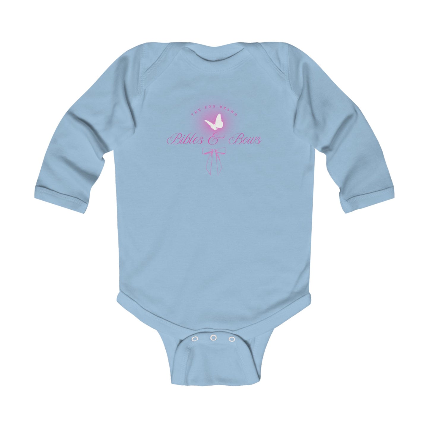 Bibles & Bows Pink/white Butterfly Infant long sleeve Bodysuit - Cute Baby Gift, Newborn Clothing, Baby Shower Present, Toddler Outfit,