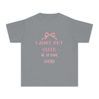 Kid's Youth Tee - I Just Get Cute & Trust God, Cute Motivational Shirt for Kids, Faith-Based Youth Apparel, Birthday Gift, Christian Clothing
