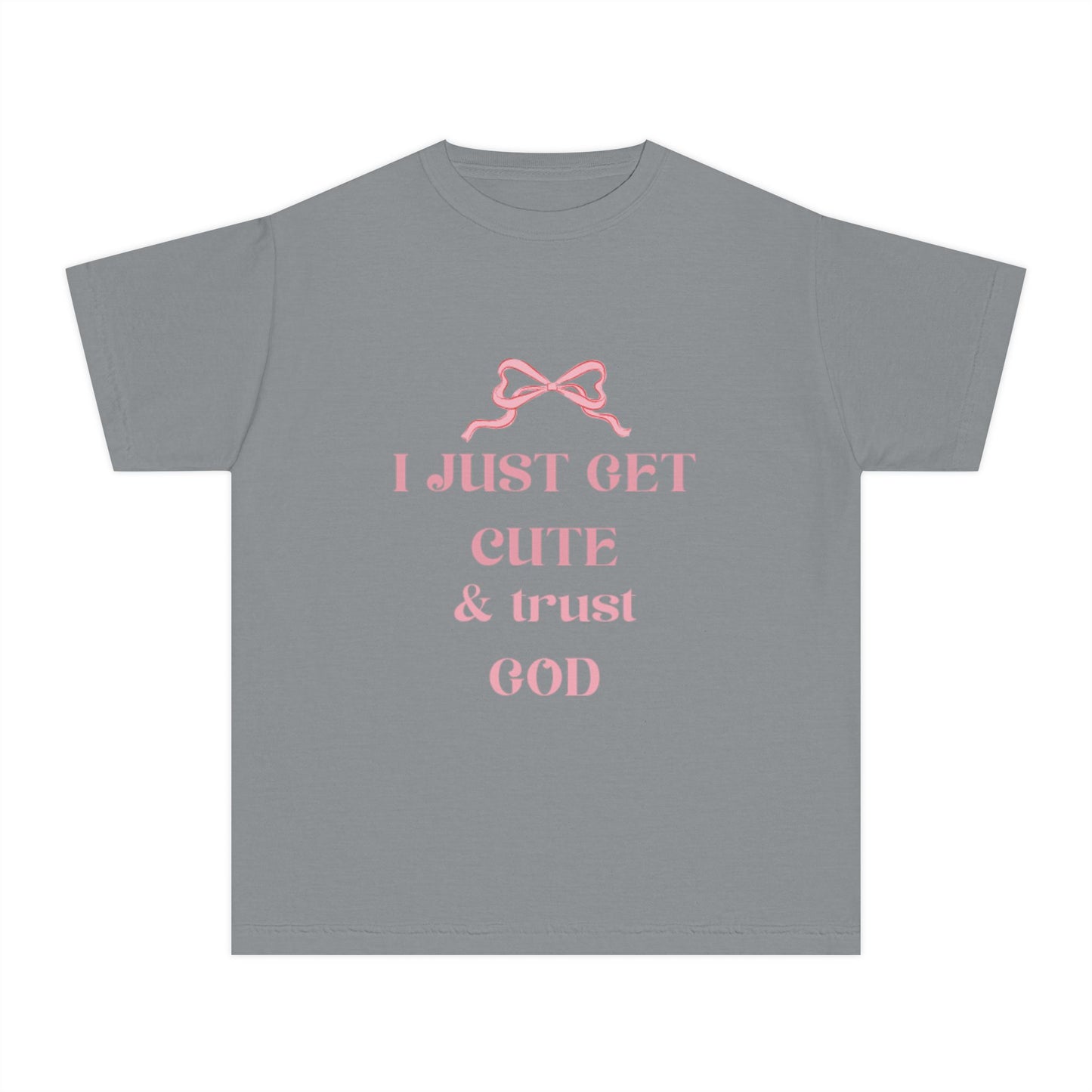 Youth Tee - I Just Get Cute & Trust God, Cute Motivational Shirt for Kids, Faith-Based Youth Apparel, Birthday Gift, Christian Clothing