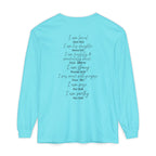 "I Am Who God Says I AM" with Inspirational Scriptures on the back, long sleeve Tee