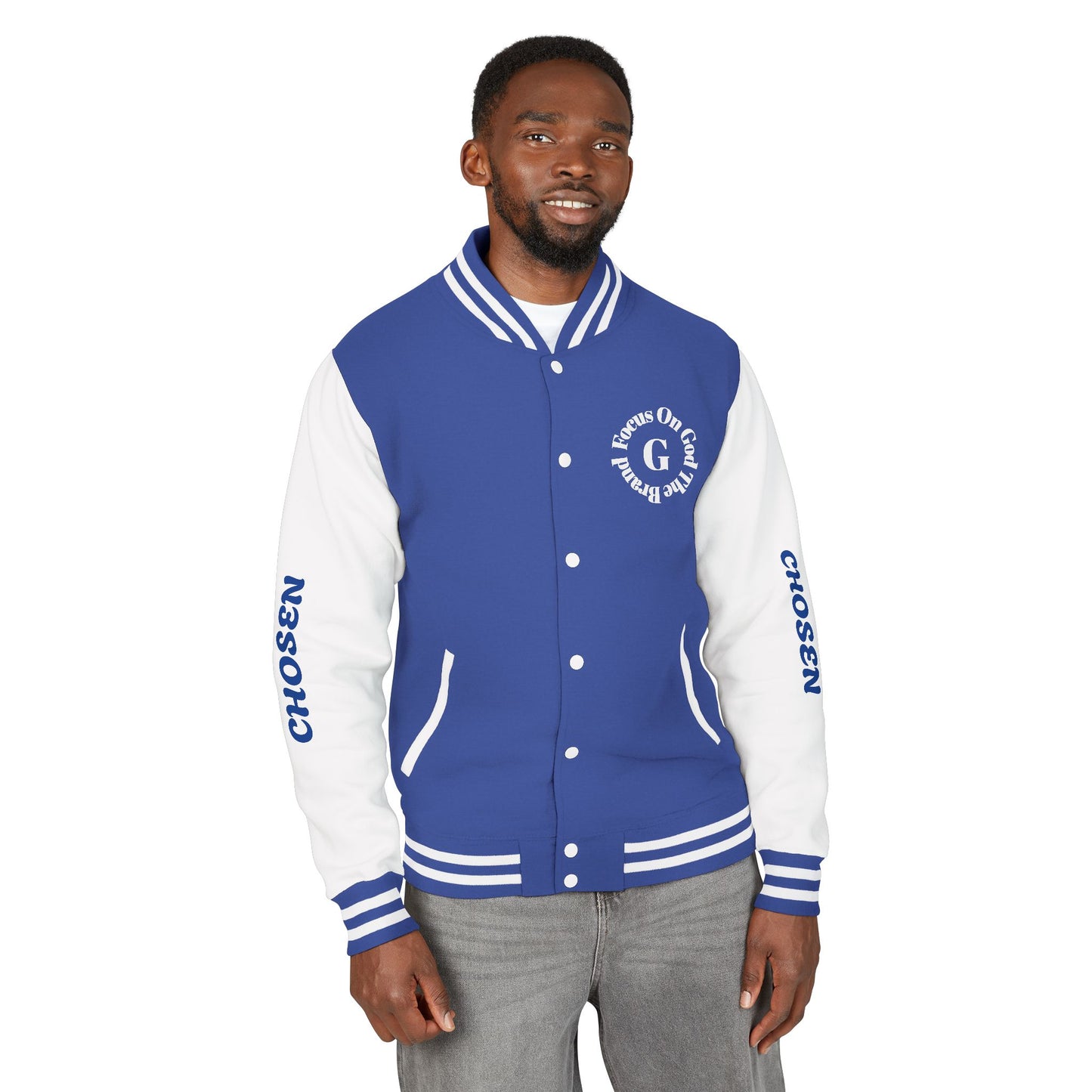God Squad Unisex Letterman Jacket -THE FOD BRAND'S Bold Cross Design, Christian Strength & Faith Apparel