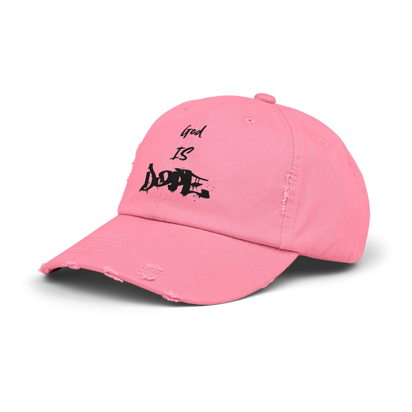 Unisex Distressed Cap with 'God Is Dope' Quote- Trendy, Casual Hat