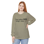 "I Am Who God Says I AM" with Inspirational Scriptures on the back, long sleeve Tee