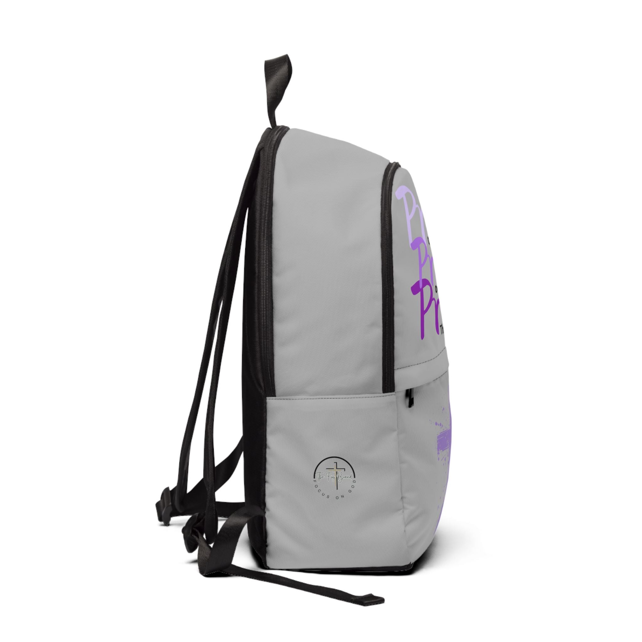 Backpack-Pray on it, over it, and through it (gray/purple/black)