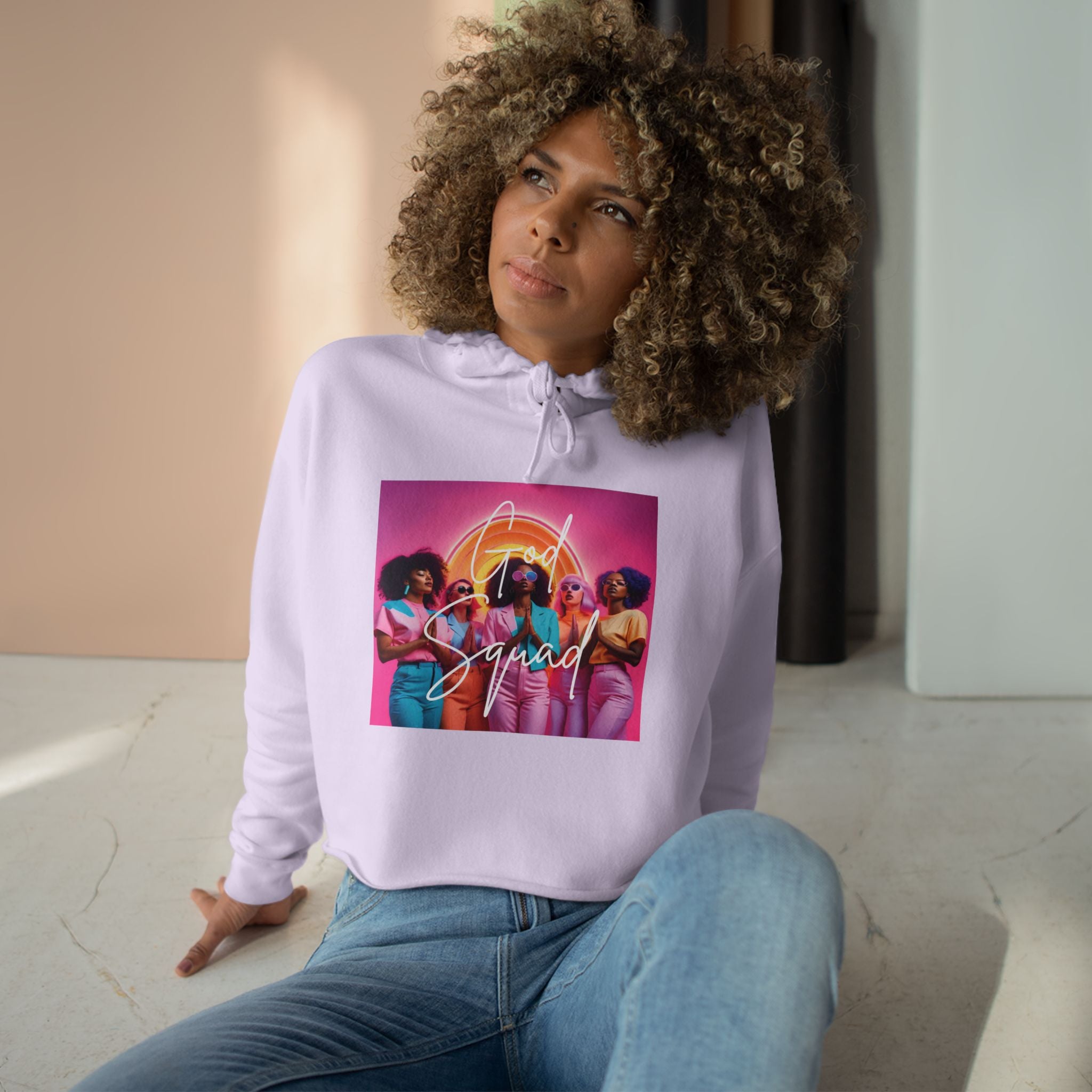 God Squad by THE FOG BRAND-Vibrant Crop Hoodie, Trendy Religious Streetwear, Christian Fashion, Pink, Gift for Her