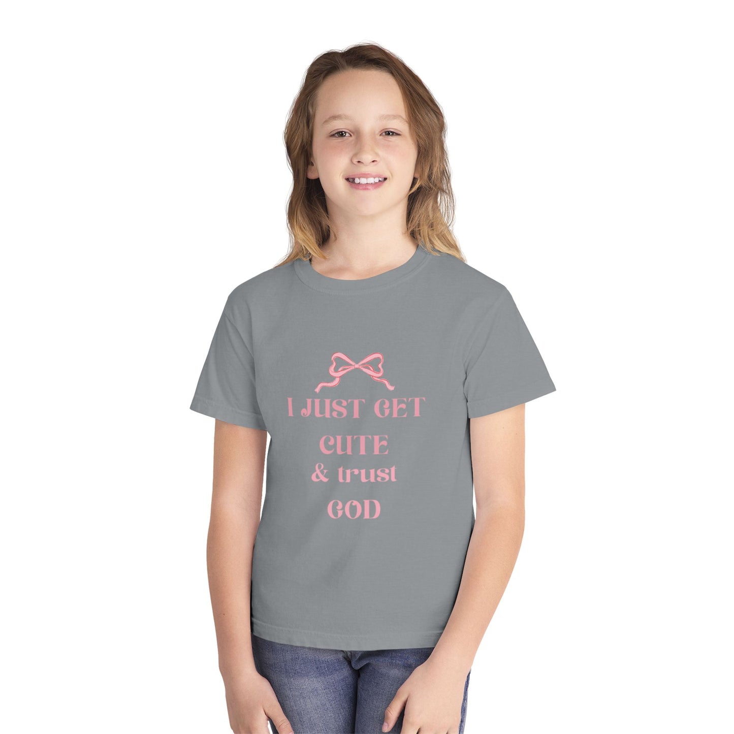 Youth Tee - I Just Get Cute & Trust God, Cute Motivational Shirt for Kids, Faith-Based Youth Apparel, Birthday Gift, Christian Clothing