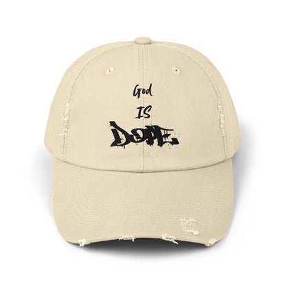Unisex Distressed Cap with 'God Is Dope' Quote- Trendy, Casual Hat