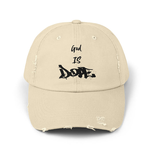 Unisex Distressed Cap with 'God Is Dope' Quote- Trendy, Casual Hat