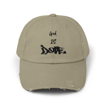 Unisex Distressed Cap with 'God Is Dope' Quote- Trendy, Casual Hat