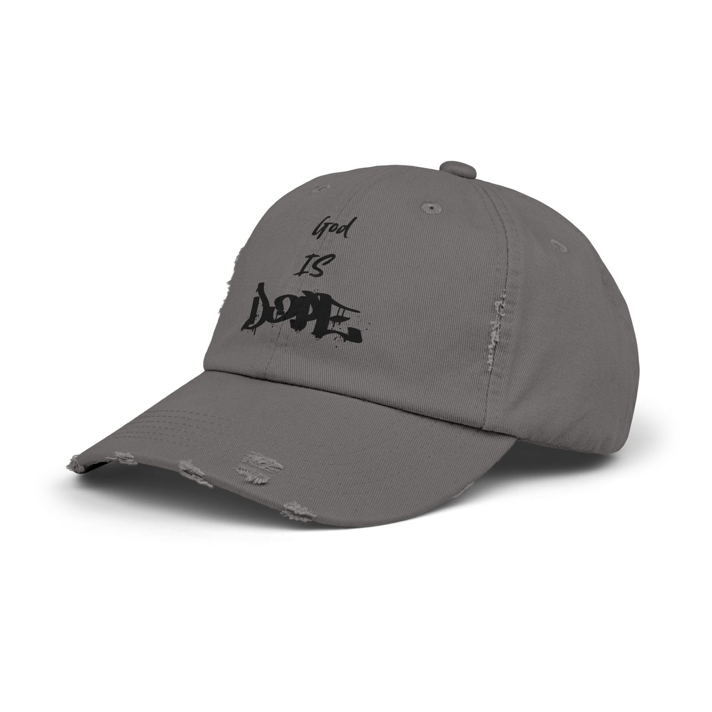 Unisex Distressed Cap with 'God Is Dope' Quote- Trendy, Casual Hat