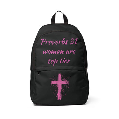 A Proverbs Woman Who Prays Is Top Tier Backpack (black/pink)