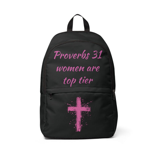 A Proverbs Woman Who Prays Is Top Tier Backpack (black/pink)