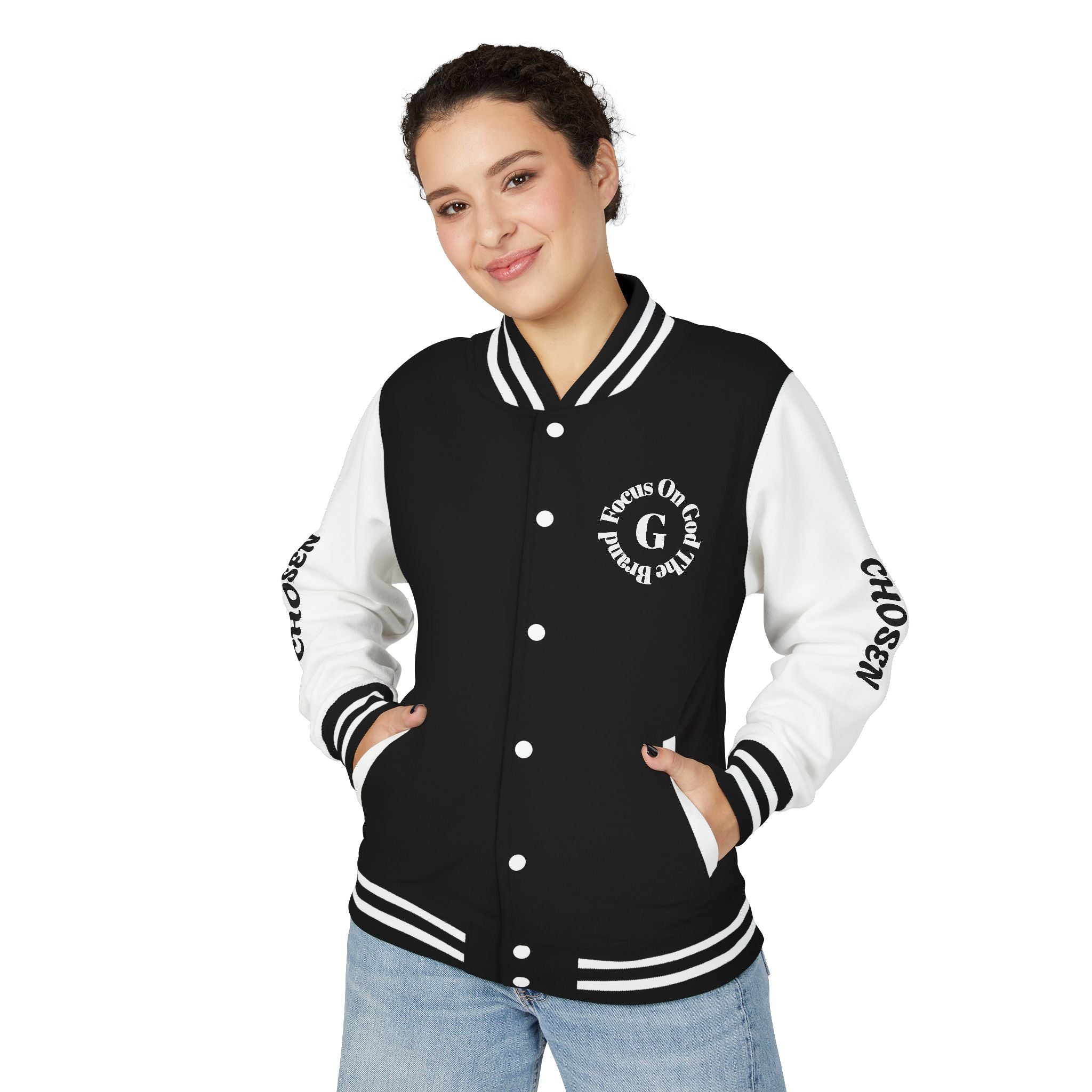 God Squad Unisex Letterman Jacket -THE FOD BRAND'S Bold Cross Design, Christian Strength & Faith Apparel